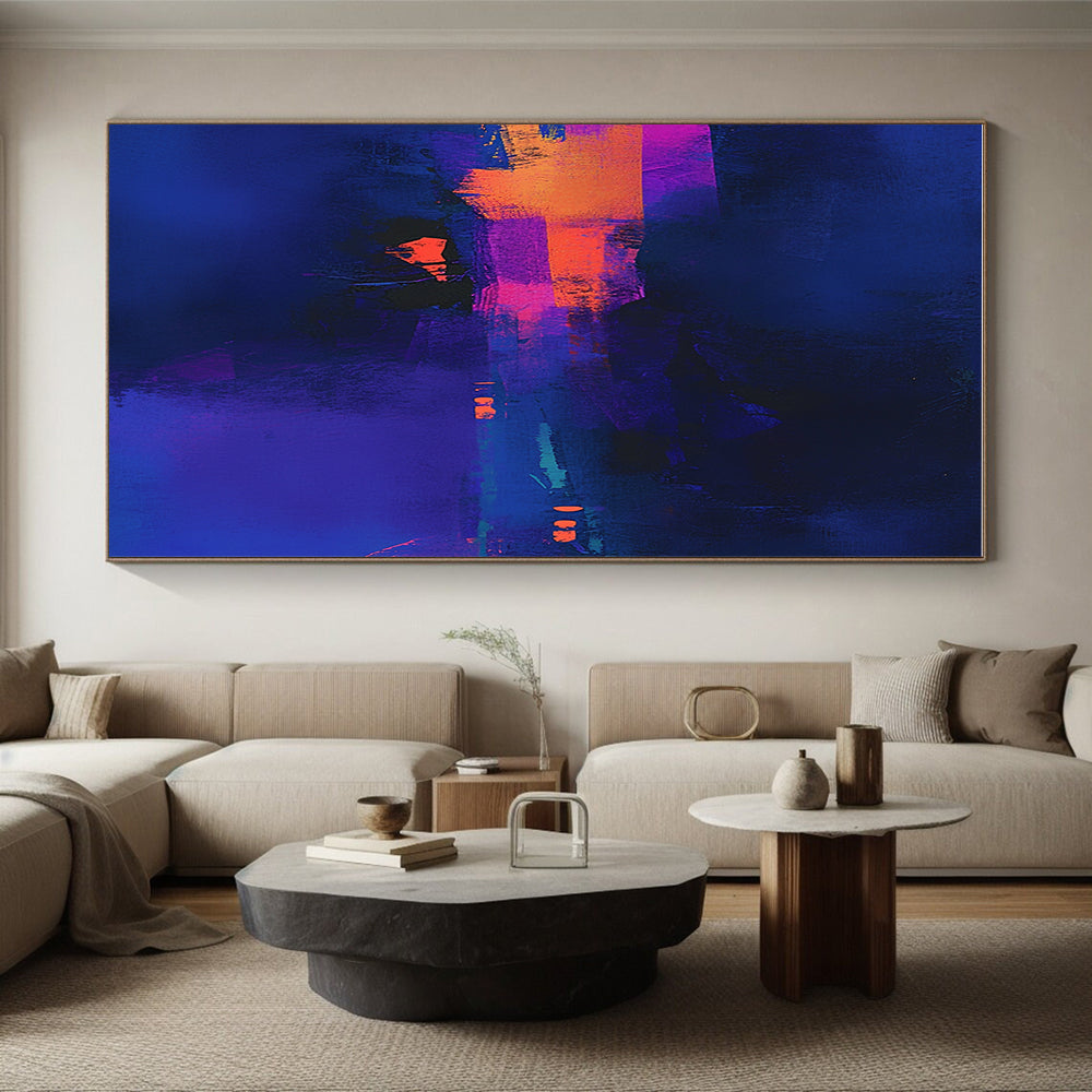 Blue Purple Orange Abstract Painting with Dark Background GER747