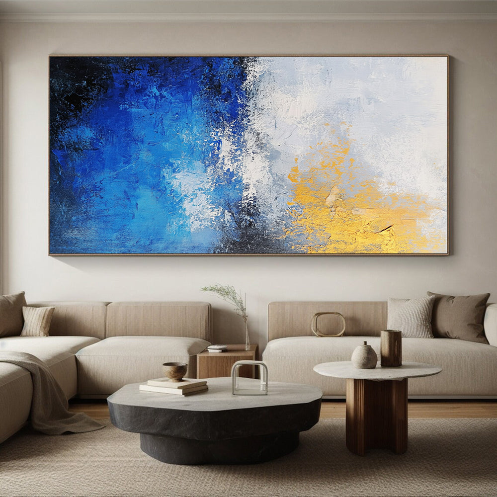 Gold - Accented Blue and White Abstract Painting GER310