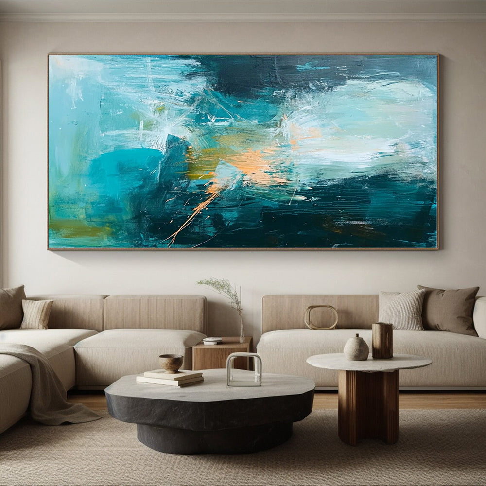 Teal and Orange Abstract Painting with Dynamic Brushstrokes GER588