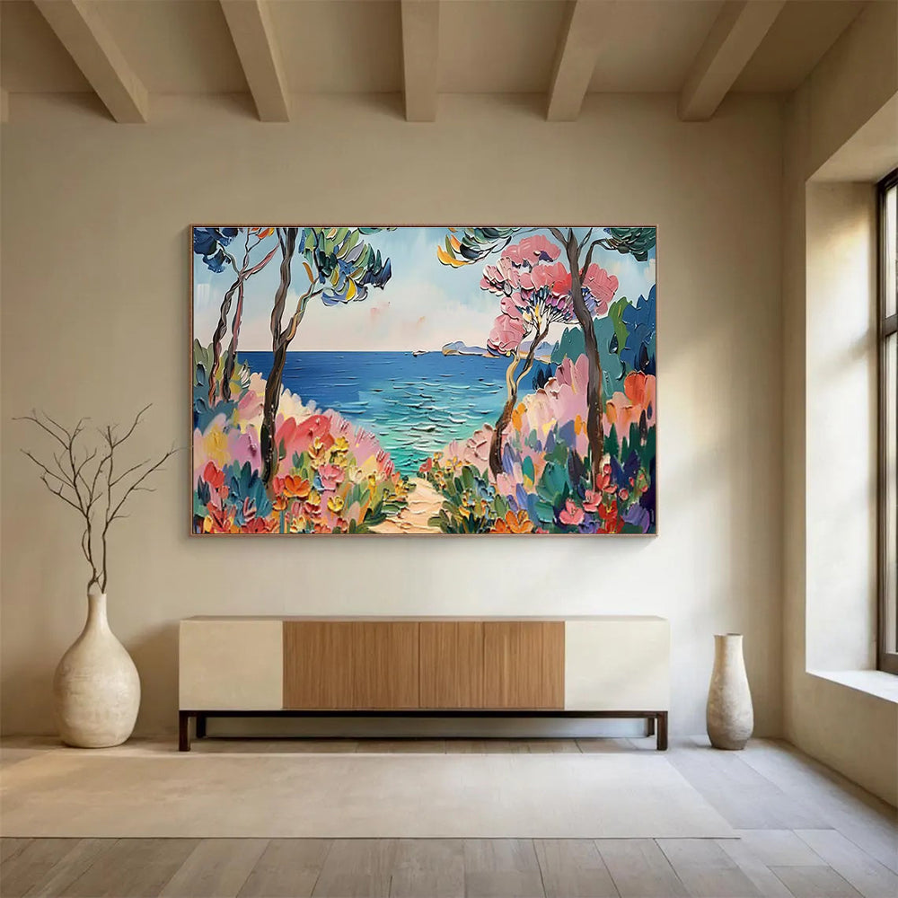 Coastal Path with Flowers Abstract Painting THY423