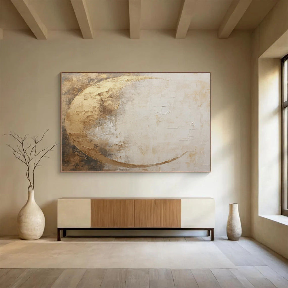 Golden and White Tones Abstract Moon - shaped Painting THY080