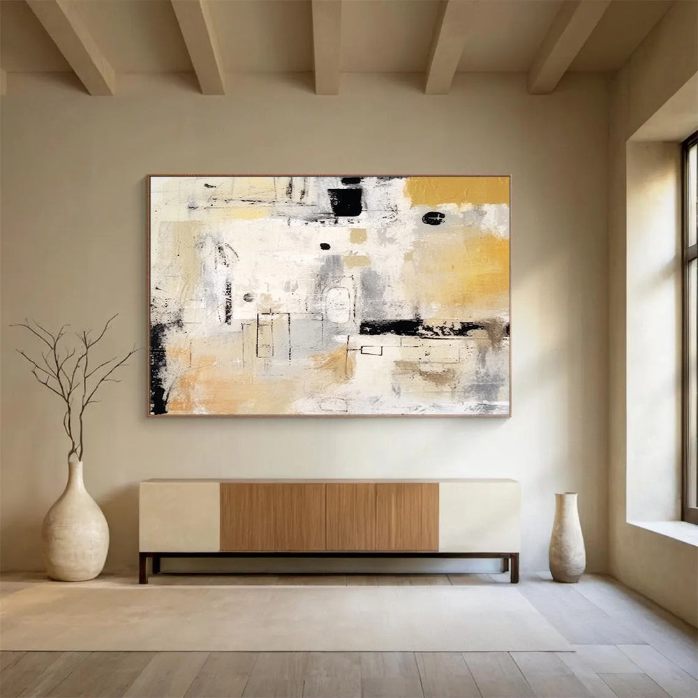 Beige Grey Black Abstract Geometric Painting THY060