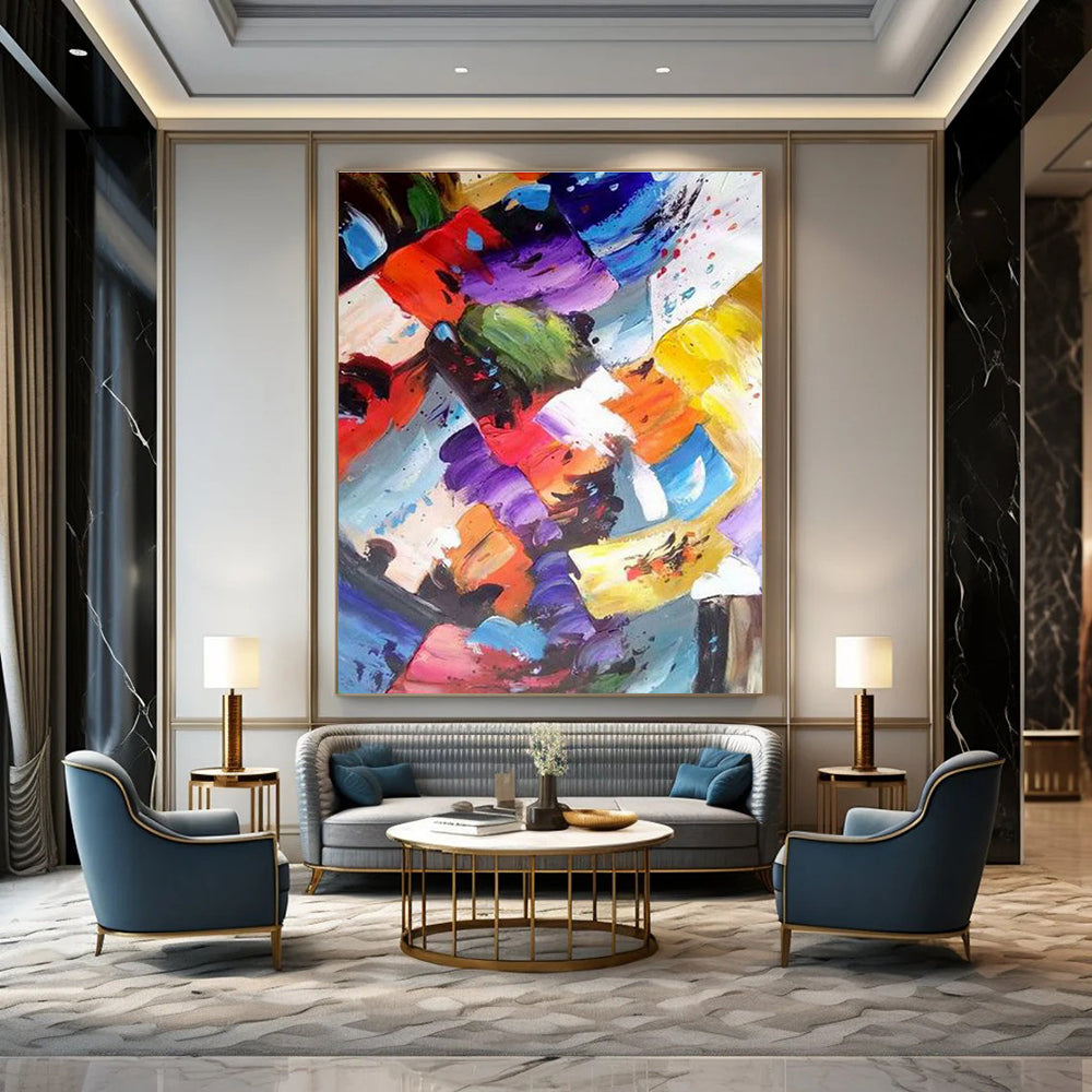 Colorful Geometric Abstract Painting with Playful Shapes ADGE416