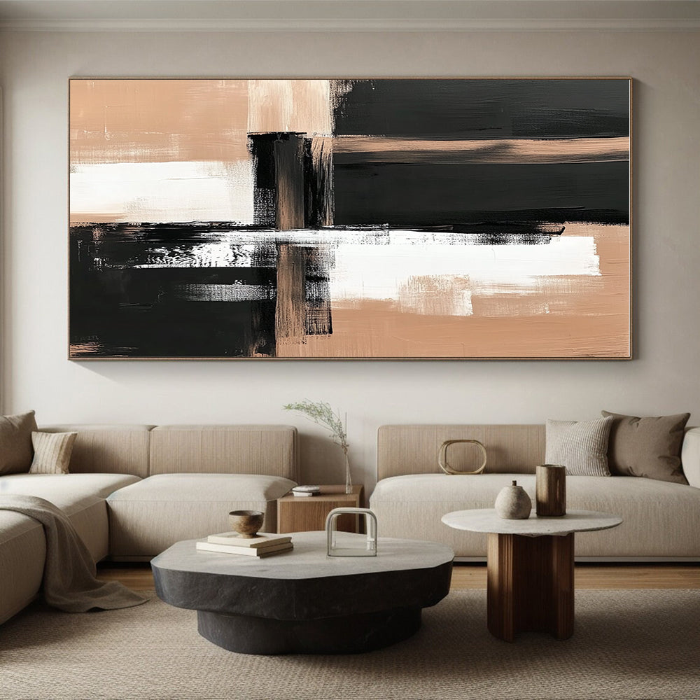 Black Beige Minimalist Strokes Abstract Painting GER861