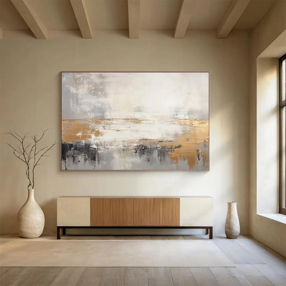 Grey and Gold Minimalist Abstract Landscape - like Painting THY107