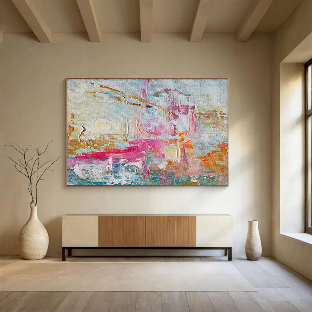 Pink Gold Abstract Painting with Playful Color Mixes THY329