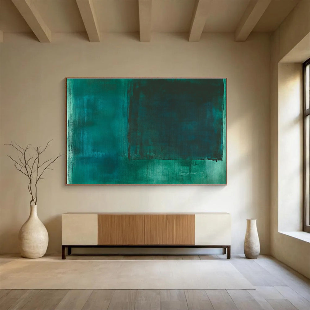 Deep Green Abstract Painting with Rectangular Forms DYP392