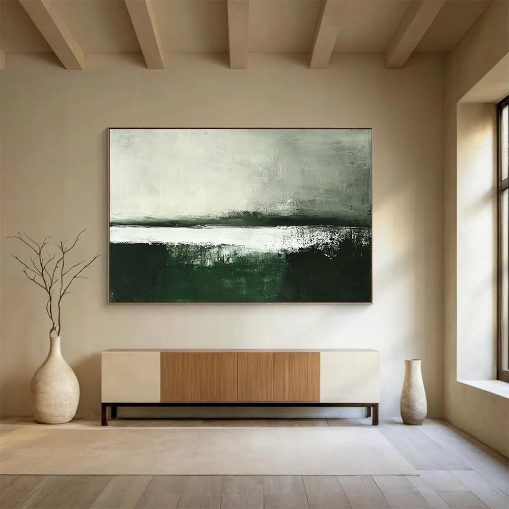 Green Gray and White Abstract Landscape Painting with Subtle Textures DYP215