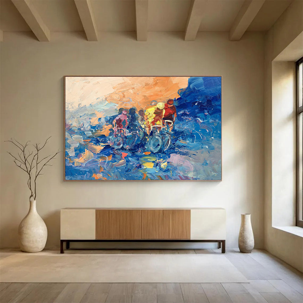Cyclists in Motion Abstract Painting THY441
