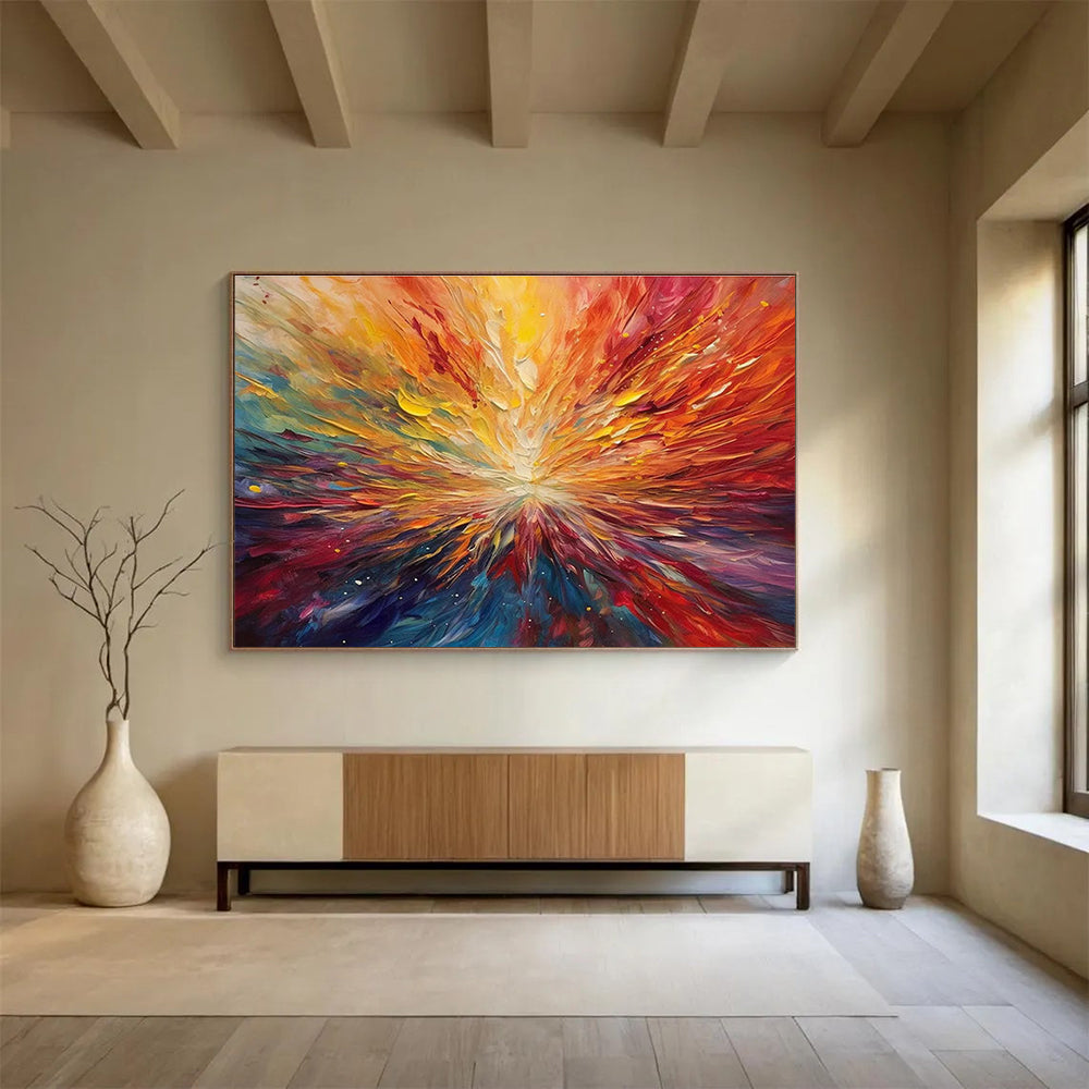 Color Burst Abstract Painting with Vivid Rainbow Hues THY301