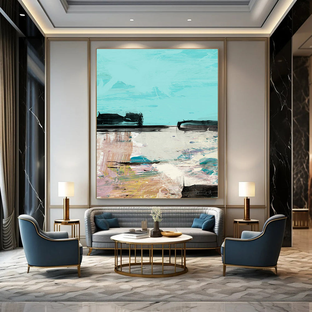 Coastal Abstract in Blue with Colorful Accents Painting ADGE197