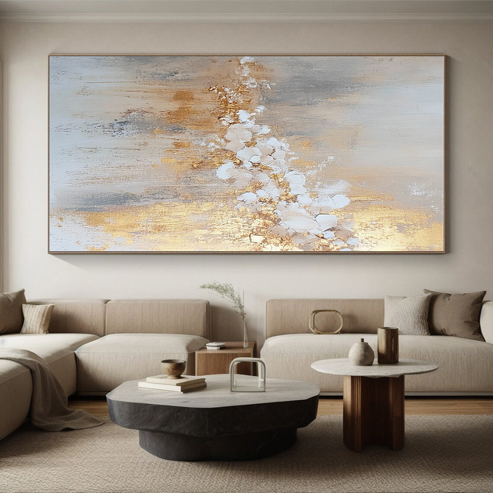 Gold Gray Abstract Painting with Delicate Details GER738