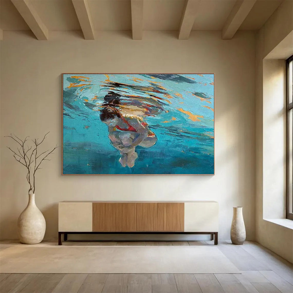 Underwater Swimmer Abstract Painting with Fluid Colors and Shapes THY247