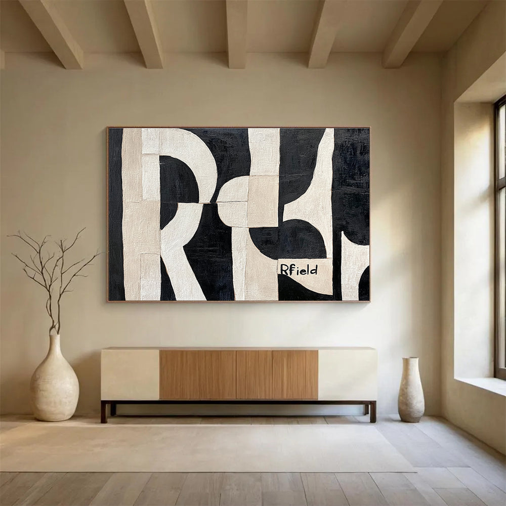 Black White Geometry - Monochromatic Abstract Painting DYP018