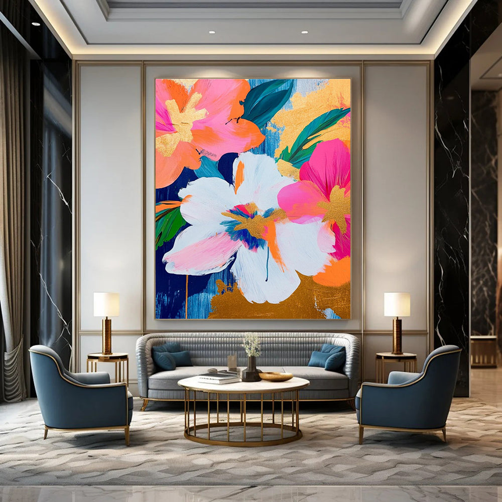 Pink Orange and Gold Flower Abstract Painting ADGE284