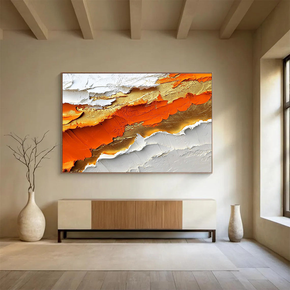 Textured Orange Gold Abstract Painting with Thick Layers DYP483