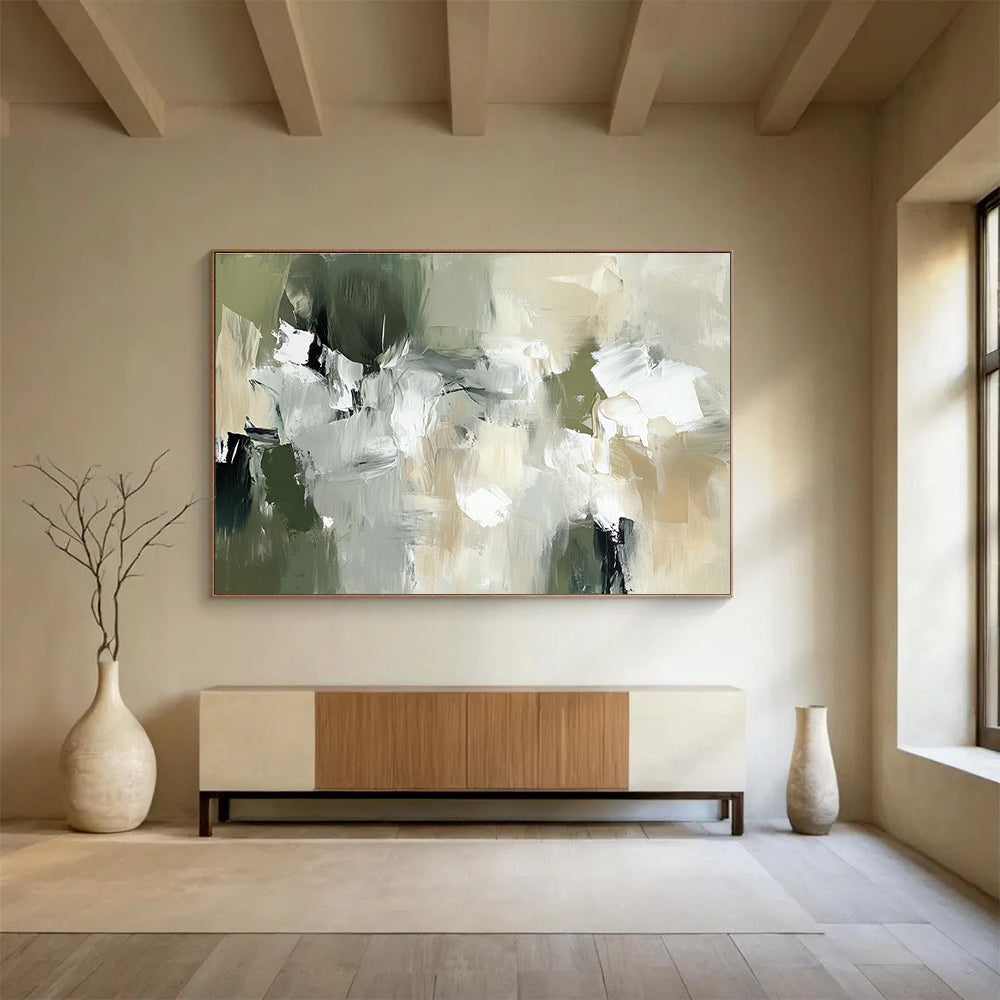Earthy Tones Abstract Painting with Green and Beige Shades DYP376