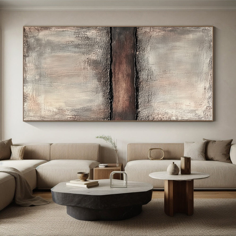 Gray and Brown Textured Abstract Painting with a Central Divide GER038
