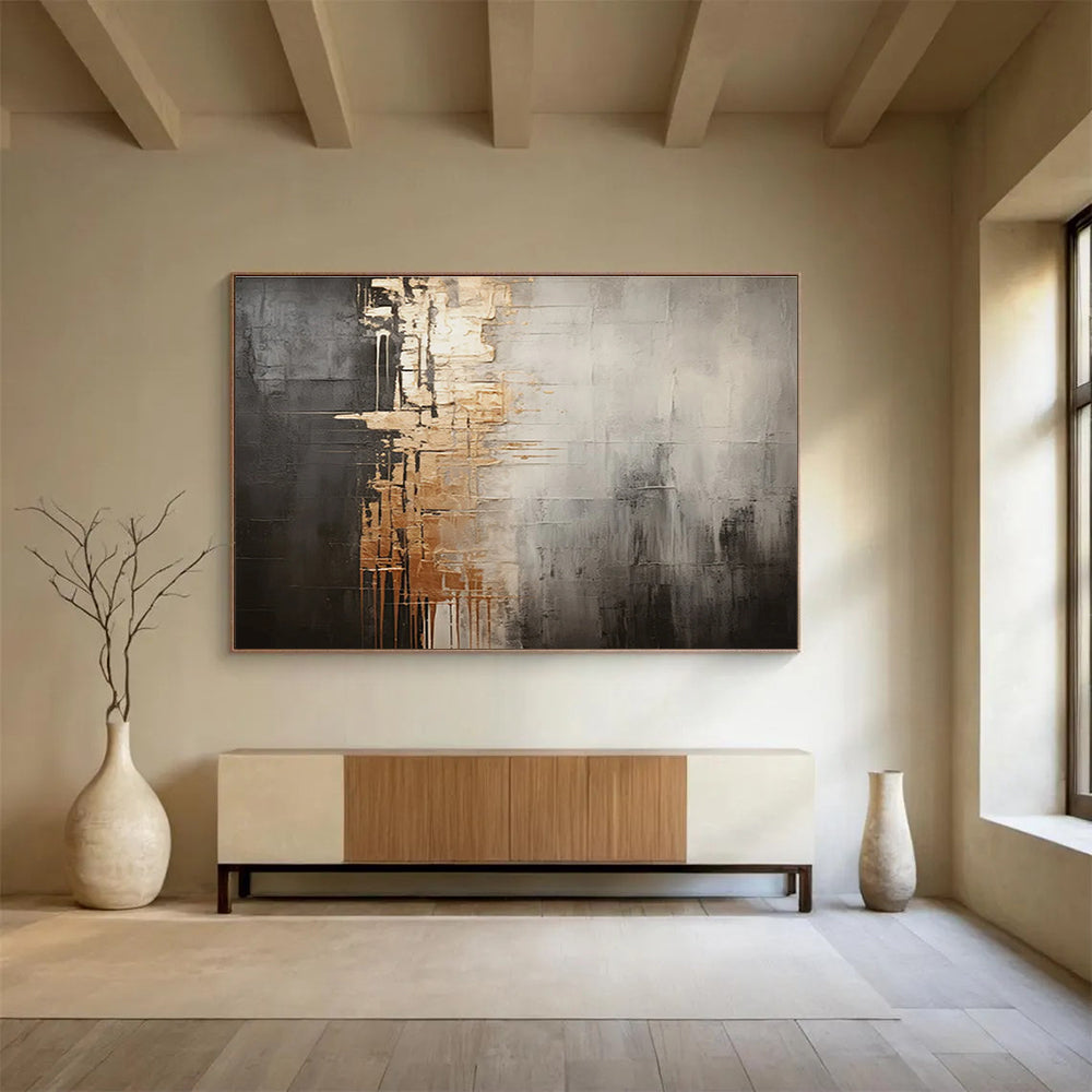 Gray and Gold Abstract Painting with Modern Design THY319