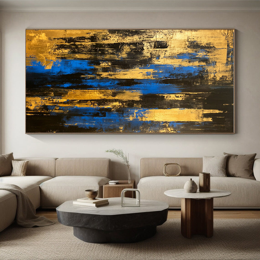 Black Gold and Blue Abstract Painting with Urban Edges GER397