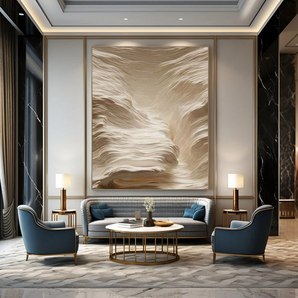 Beige Textured Wave Abstract Painting ADGE023