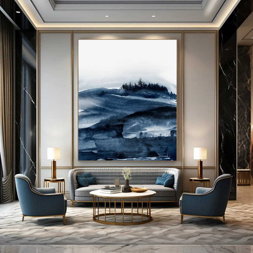Blue Ink Mountain Landscape Abstract Painting ADGE230