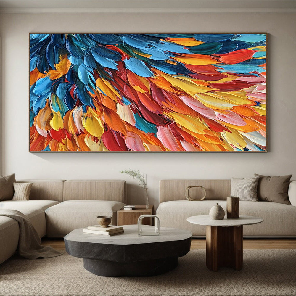 Colorful Feather - like Abstract Painting with Textured Brushwork GER083
