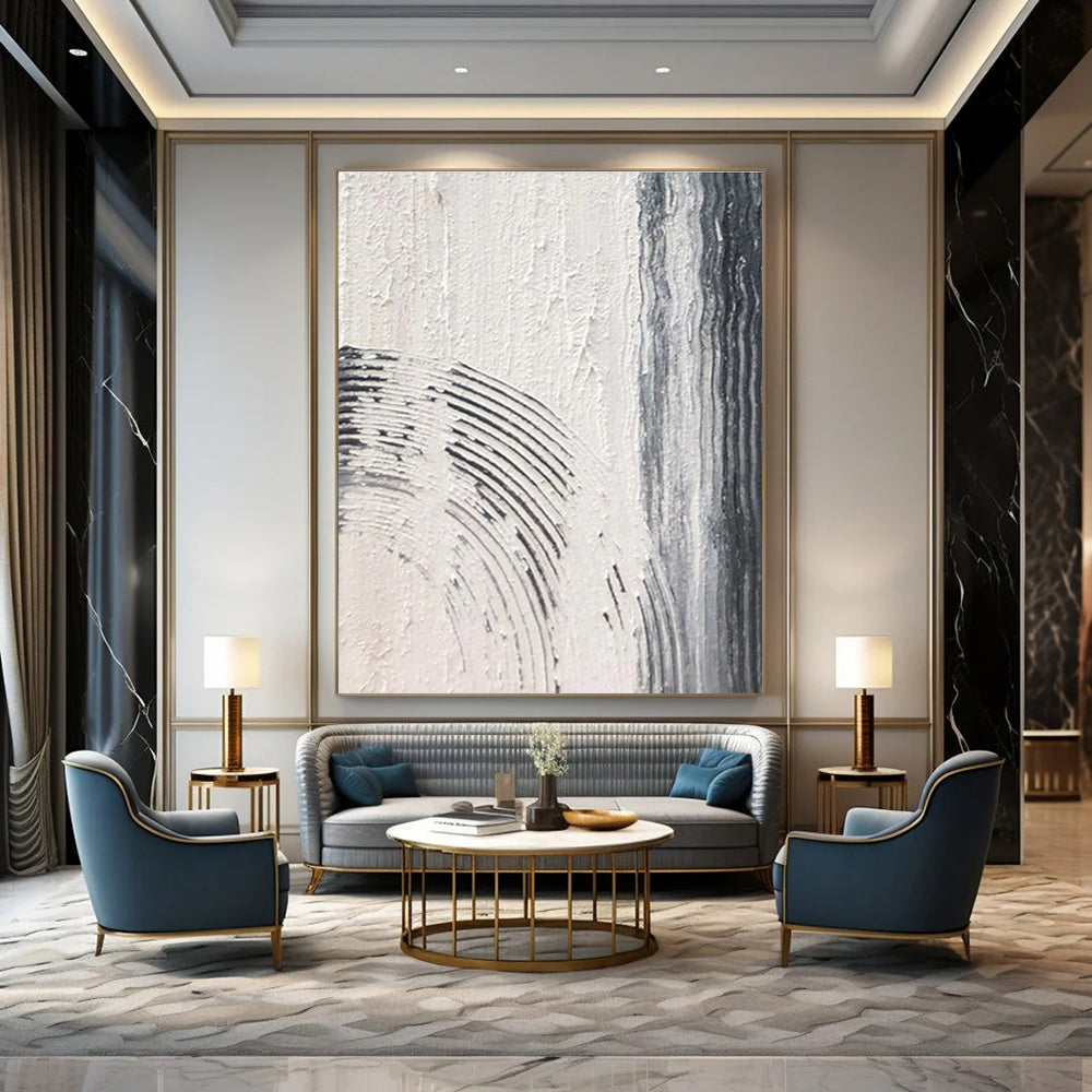 Gray and White Textured Abstract Painting with Intricate Patterns ADGE399