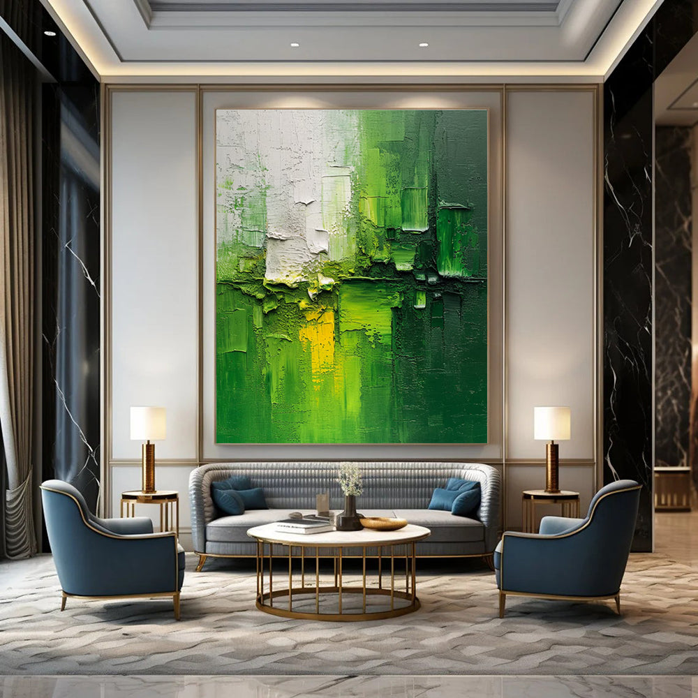 Green Yellow White Textured Abstract Painting ADGE003
