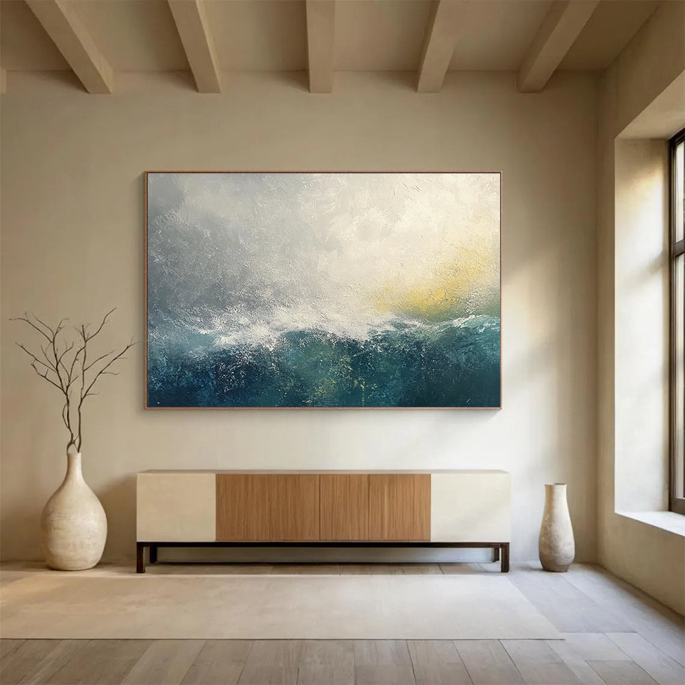 Stormy Sea Abstract Painting with Gray and Blue Hues DYP272