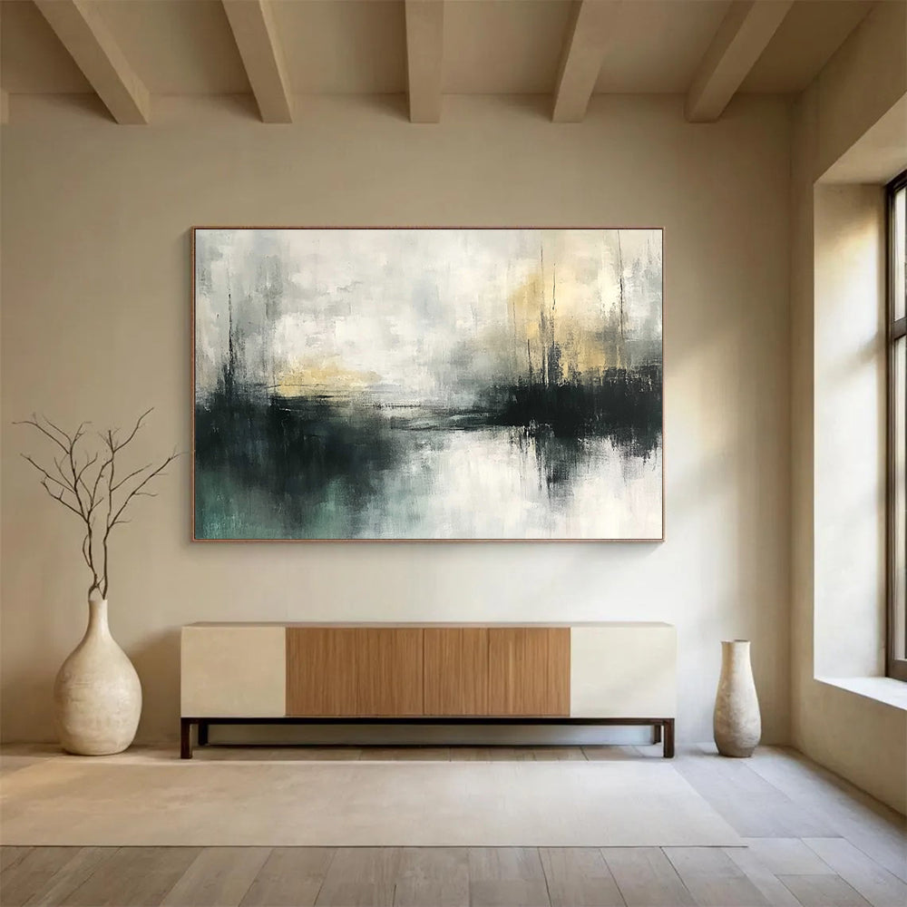 Muted Landscape Abstract Painting with Gray and Beige Tones DYP355