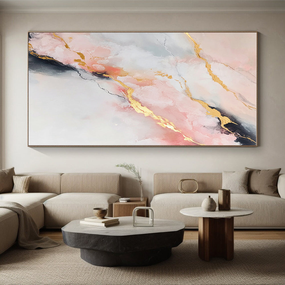 Marble - Inspired Abstract Painting with Pink and Gold GER279