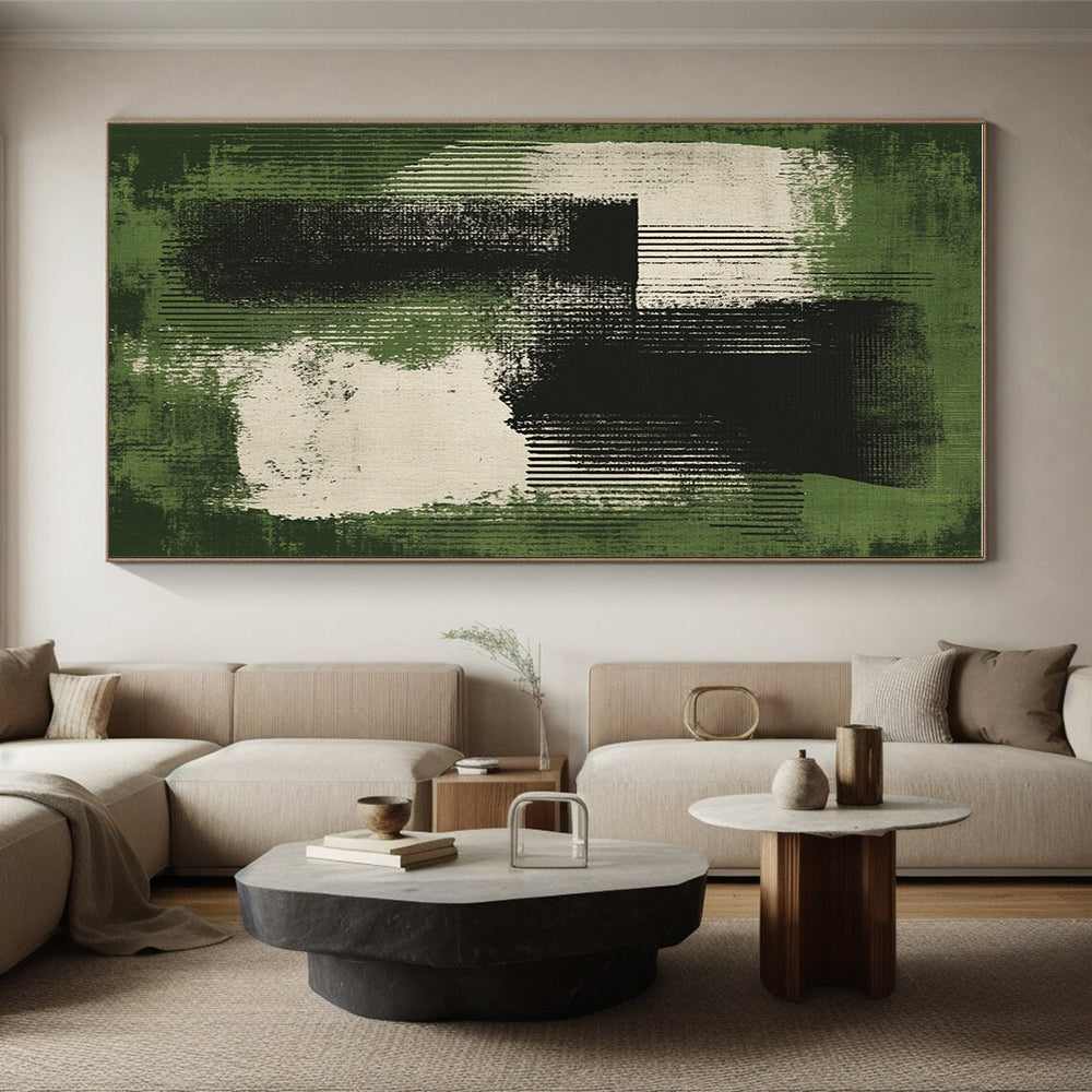 Green and Black Abstract Painting with Textured Brushstrokes GER264