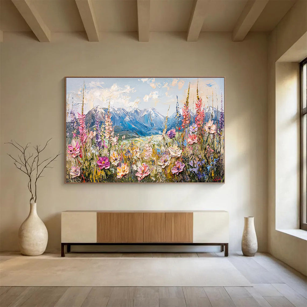 Mountain Flower Field Abstract Painting with Vivid, Natural Beauty THY411
