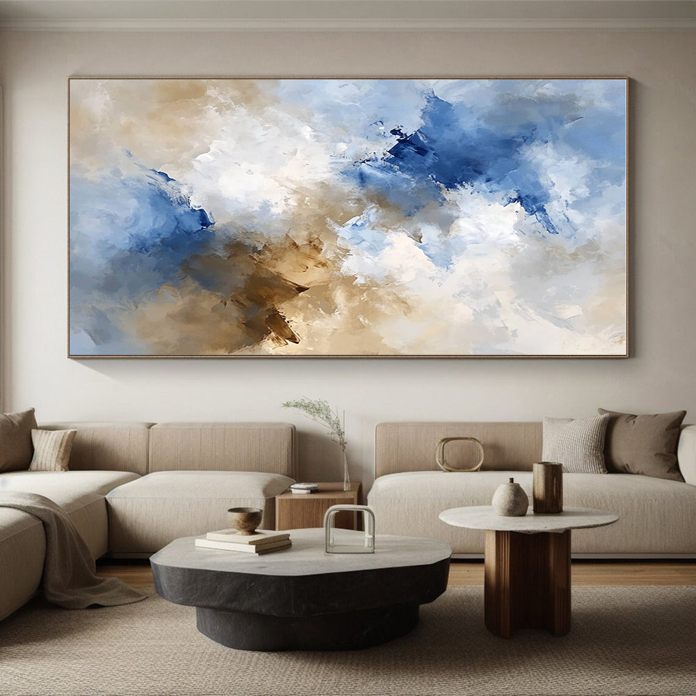 Blue and Beige Abstract Painting with Soft Cloud - like Textures GER370
