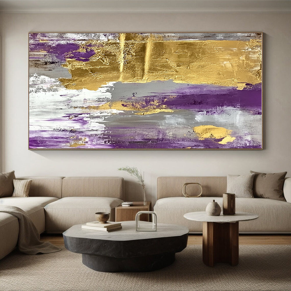 Purple - Gold Abstract Painting with Gray and White GER327