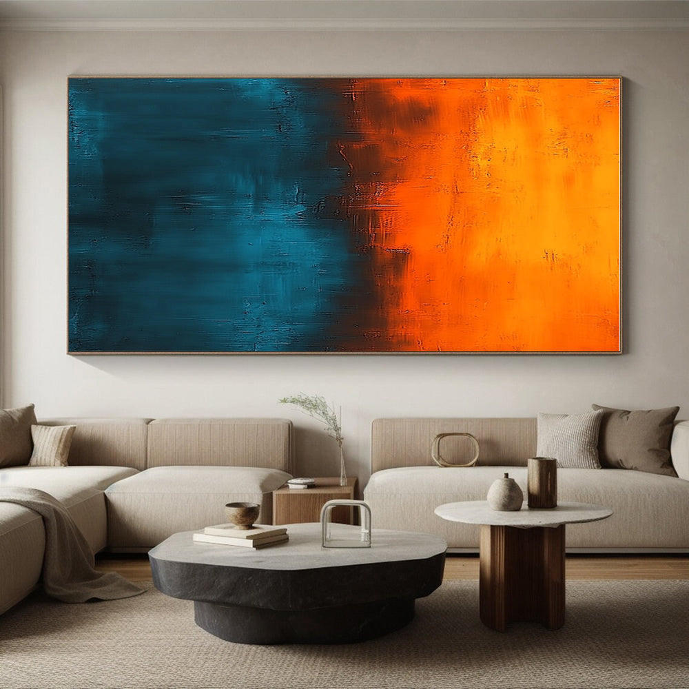 Orange and Teal Abstract Painting with Bold Color Contrasts GER658