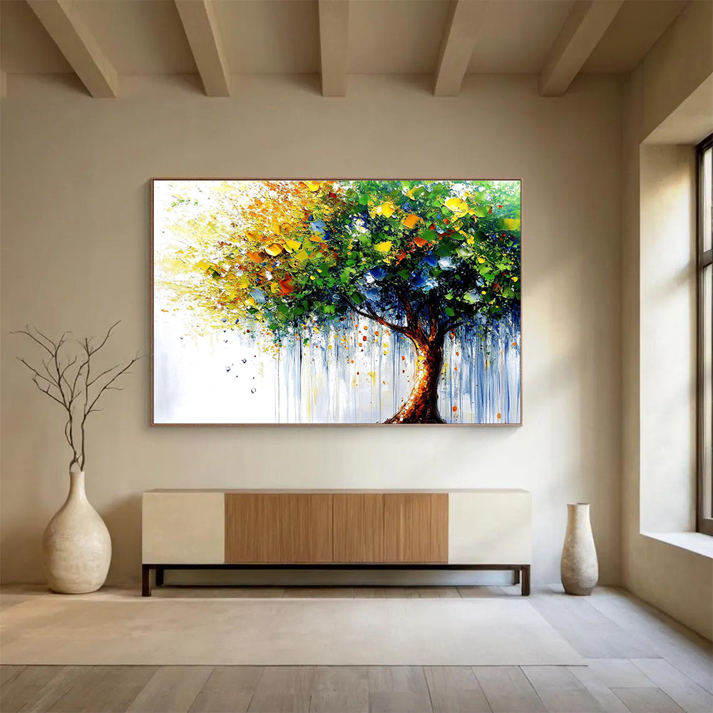 Colorful Tree Abstract Painting with Dripping Paint DYP444