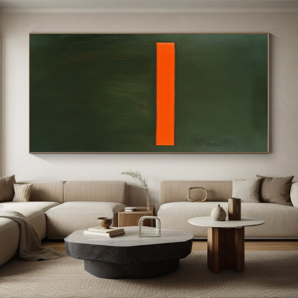 Green Orange Horizontal Line Abstract Painting GER857