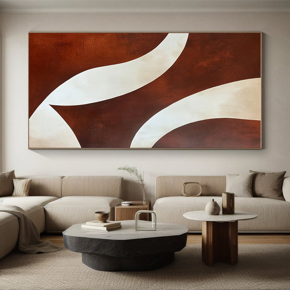 Brown and White Curved Shapes Abstract Painting with Smooth Lines GER030