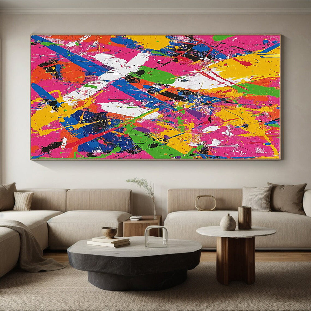 Splatter - Style Colorful Abstract Art on Pink Background GER301