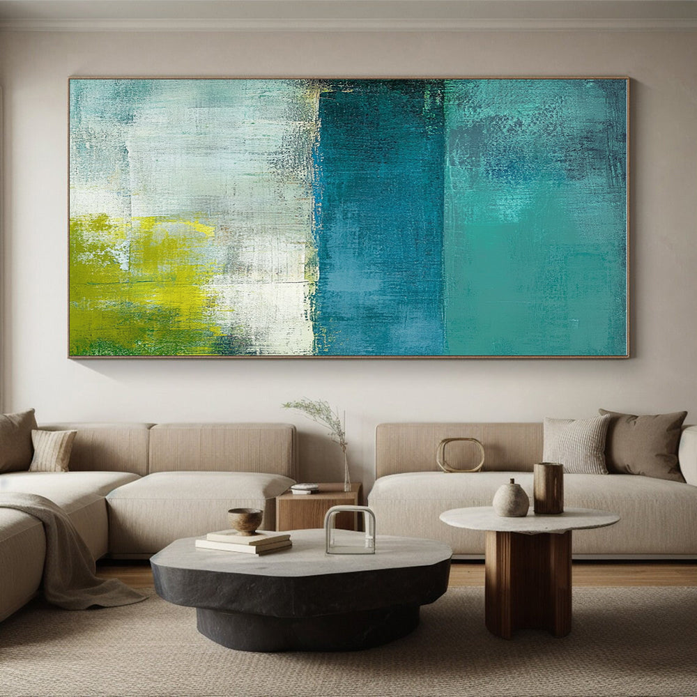 Teal and Green Abstract Painting with Calm Color Fields GER549