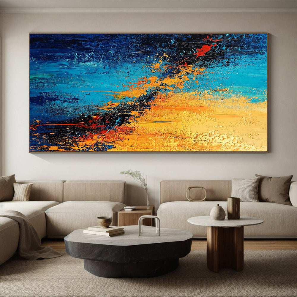 Blue and Orange Abstract Painting with Fiery Contrasts GER387