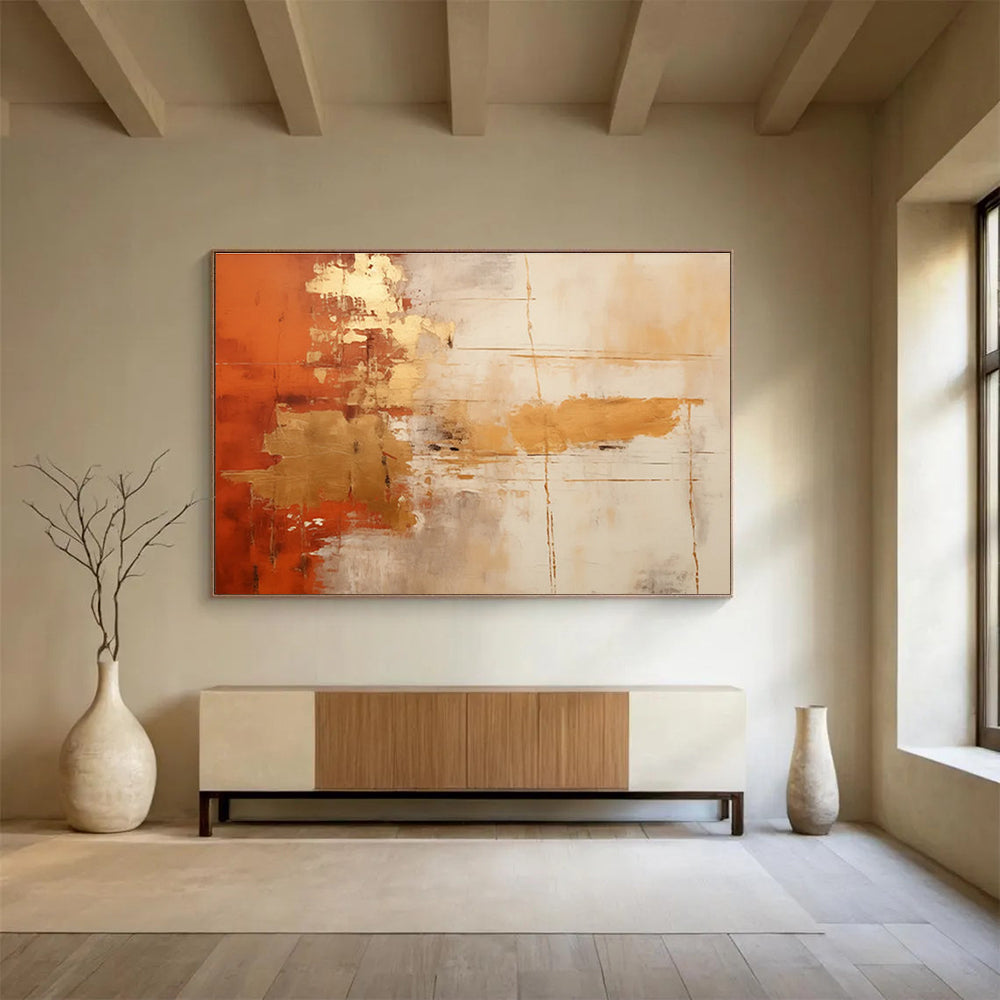 Orange Gold and White Abstract Painting THY093