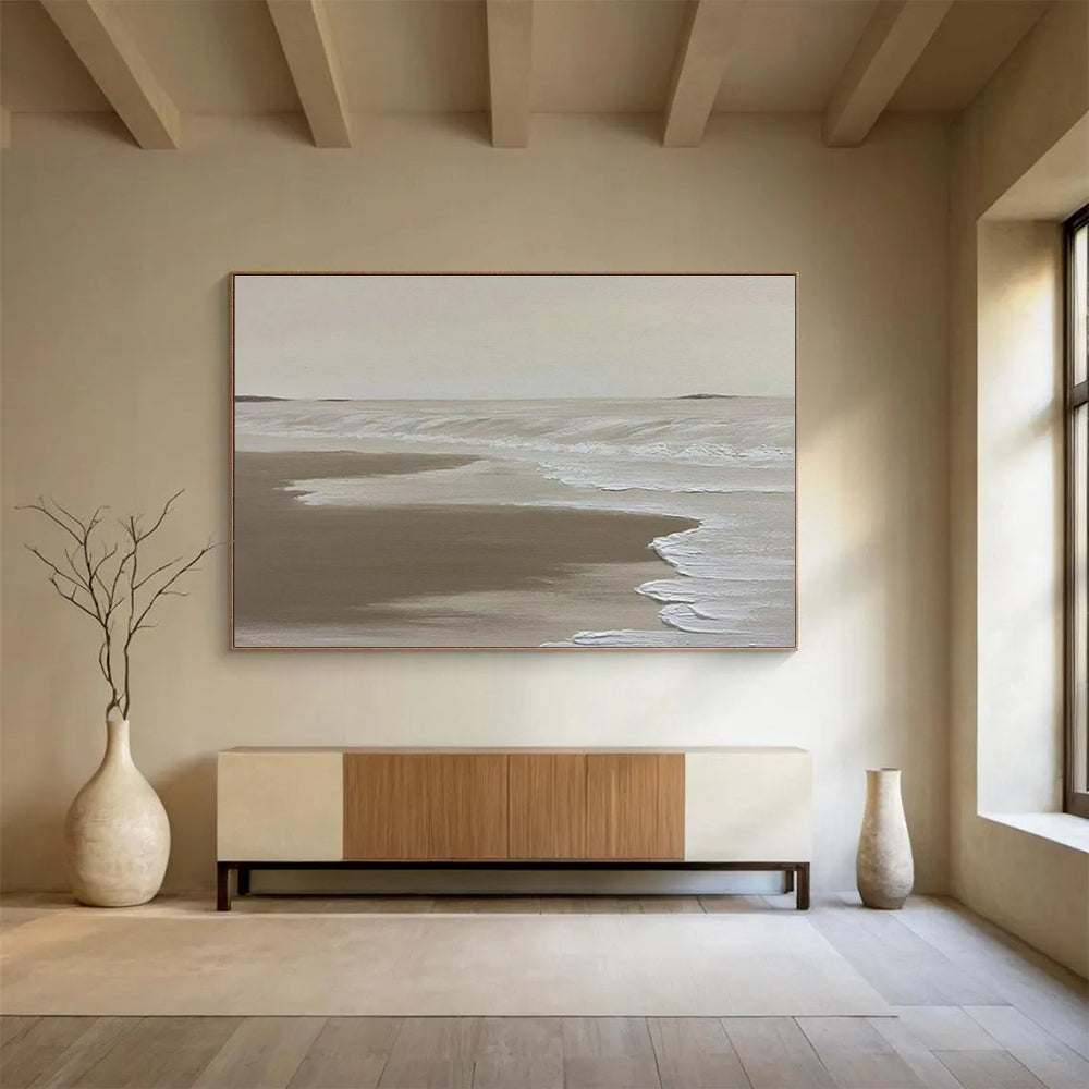 Beige Beach Abstract Painting with Calm, Coastal Tones THY393