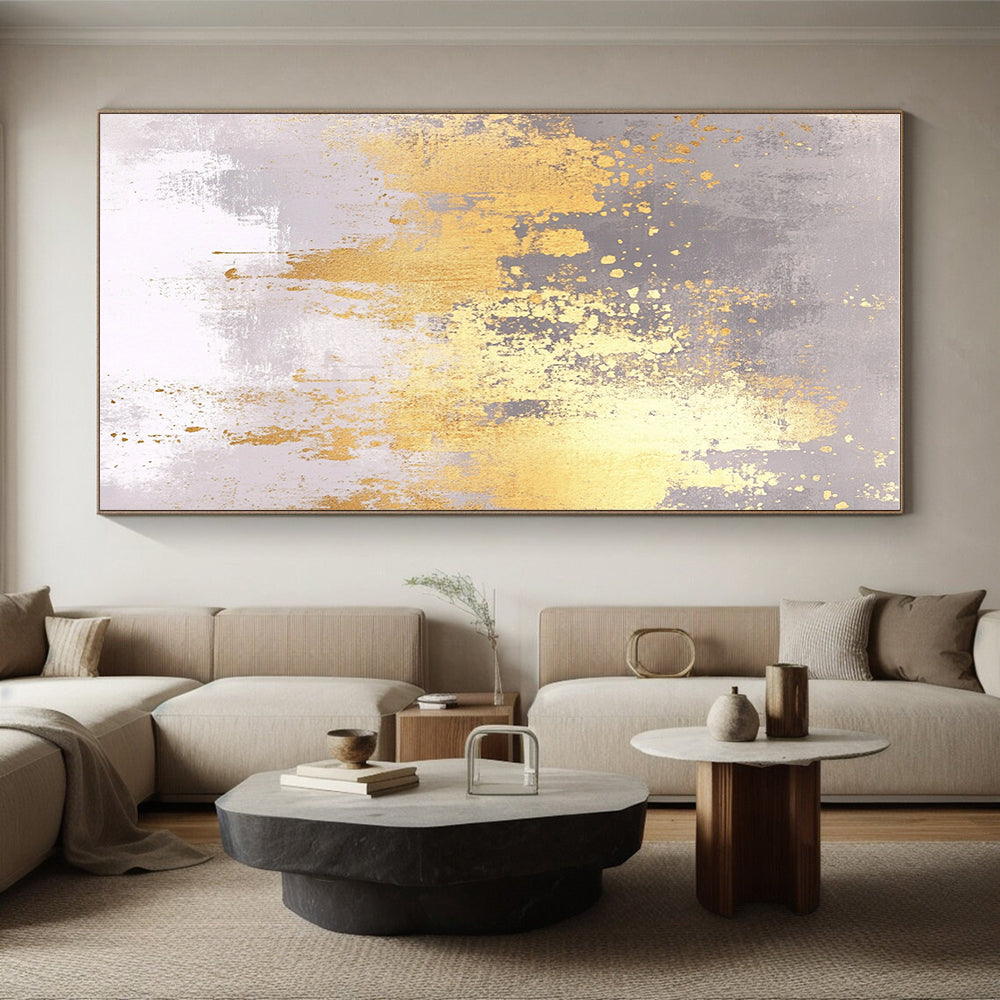 Gold and Gray Abstract Painting with Textured Splashes GER419