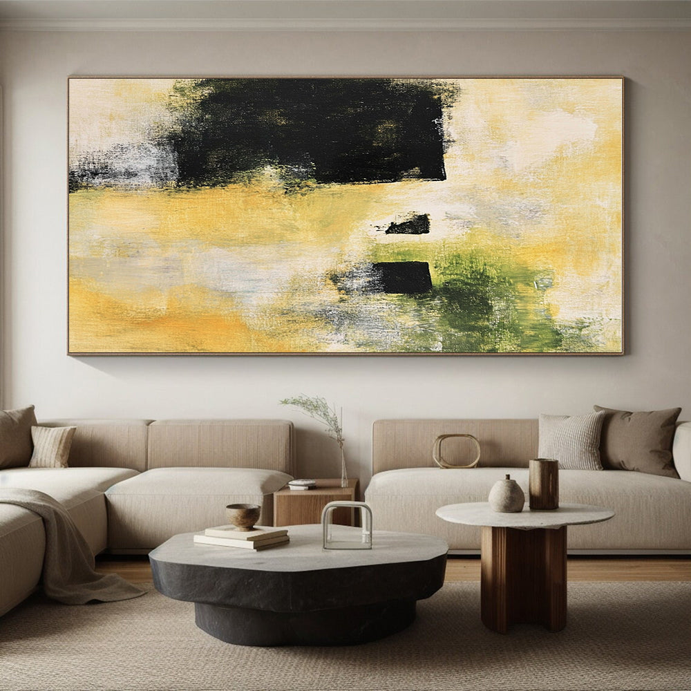 Yellow Green Abstract Painting with Dark Accents GER754