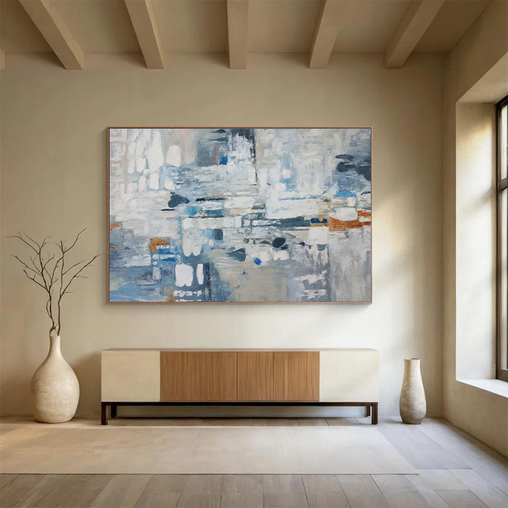 Blue Grey White Abstract Composition Painting THY017