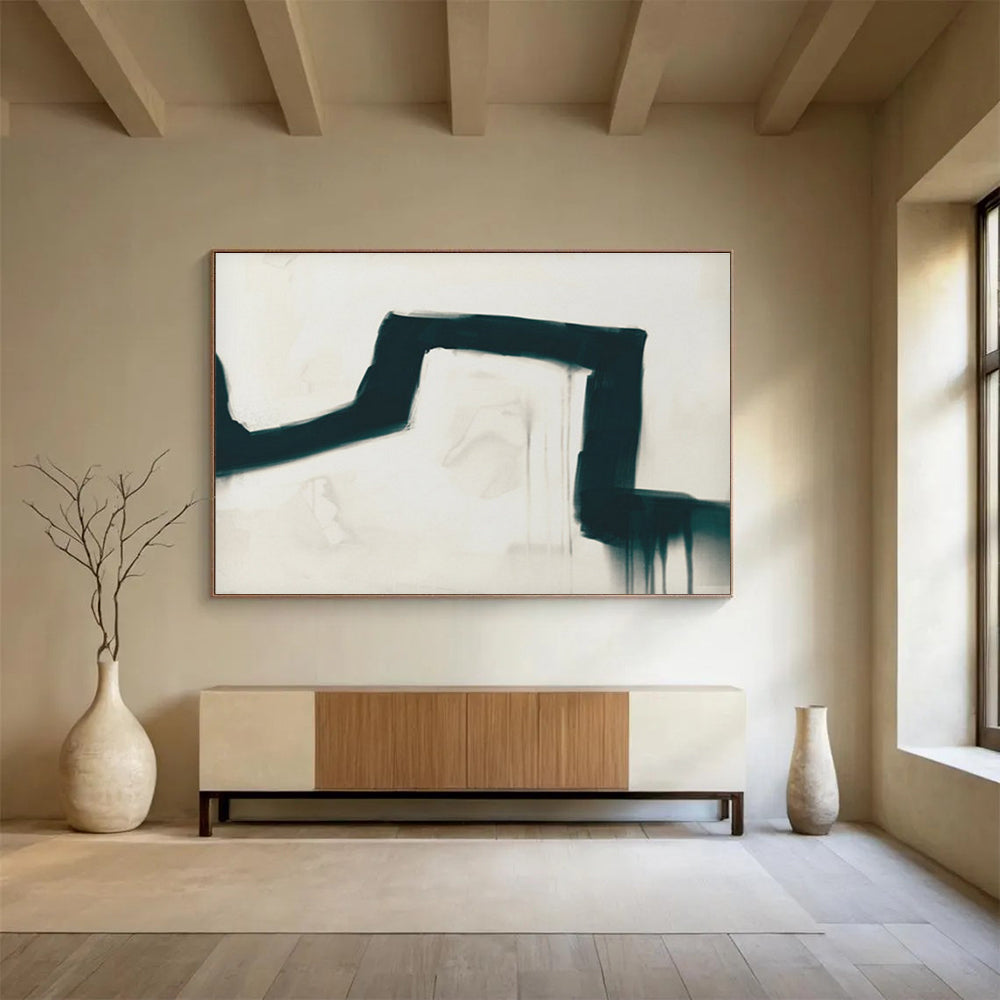 Black and White Drip Abstract Painting with Bold Strokes THY115