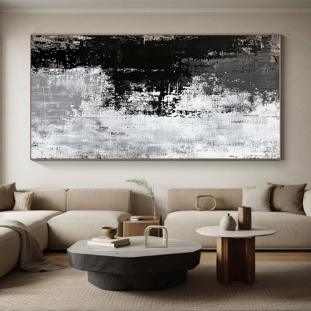 Black White and Gray Abstract Painting with Rough Textures GER425
